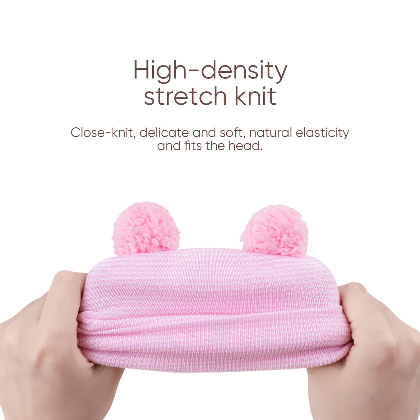 Dreshow Bqubo 3 Pack Newborn Hospital Hat Infant Baby Hat Cap With Double Pom-Poms Soft Cute Nursery Beanie