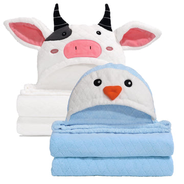 Wodhoy Baby Towels With Hood For 1-6, 2-Pack Toddler Bath Towel With Animal Face Soft Absorbent,Premium Coral Fleece Ultra Absor