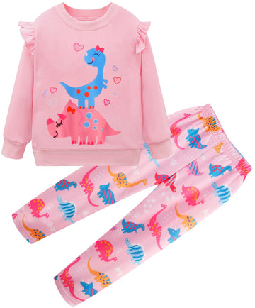 Retsugo Toddler Girls Outfits Girls Dinosaur Clothes Long Sleeve Dino Tshirt And Pants 2Pcs Dinosaur Outfit For Girls Clothes Fa