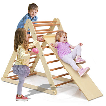 Costzon Foldable Climbing Toys For Toddlers, 3 In 1 Montessori Wooden Triangle Climber For Sliding & Climbing, Kids Indoor Climb