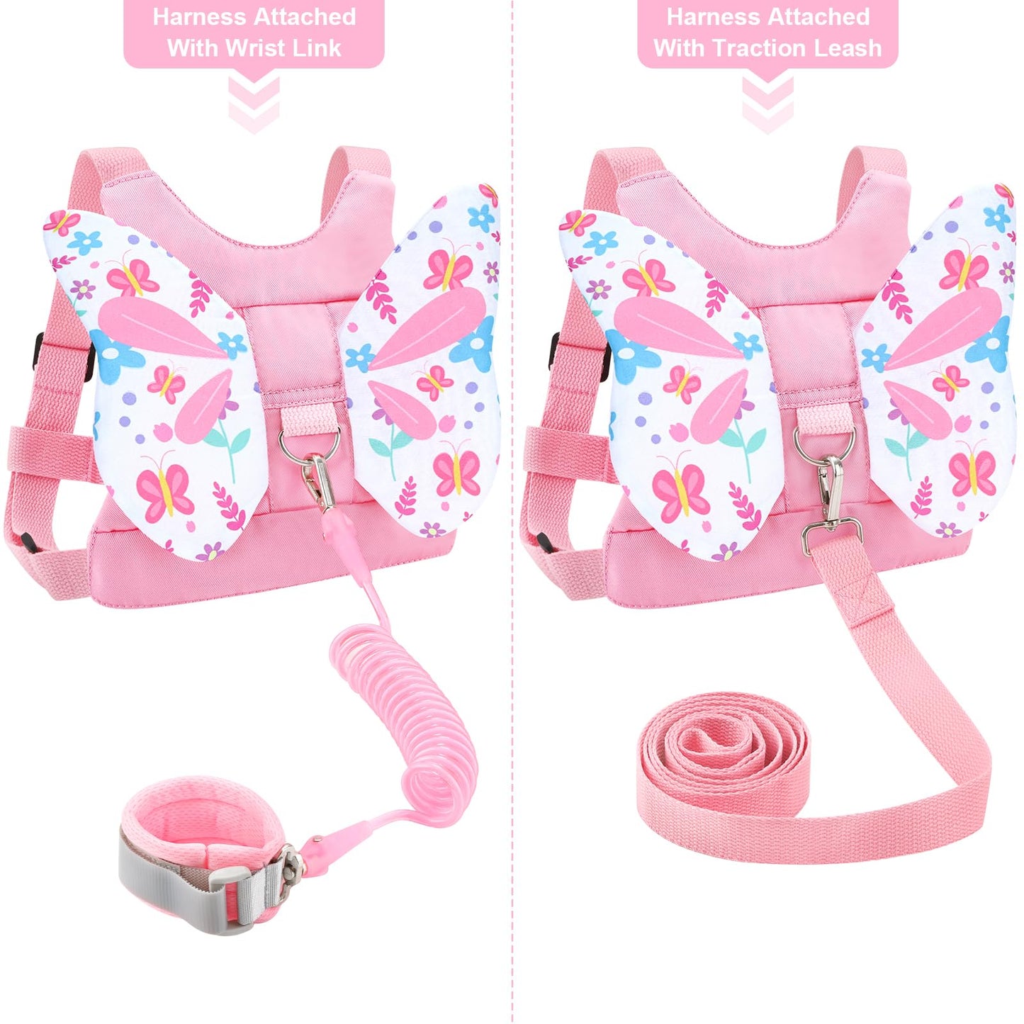 Accmor Toddler Harness Leash, 3 In 1 Cute Butterfly Kids Leash + Anti Lost Wrist Link For Outdoor Travel, Adorable Child Walking