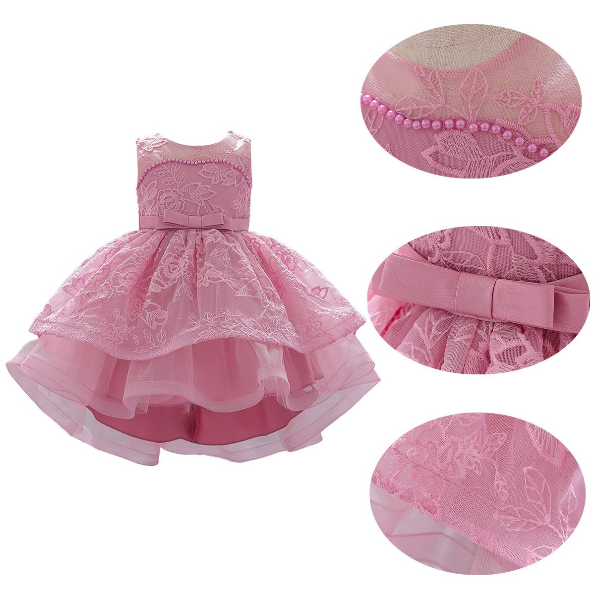 Myrisam Baby Girls Flower Lace Embroidery High Low Dress 1St Birthday Christening Party Wedding Pageant Baptism Tutu Gown Dusty