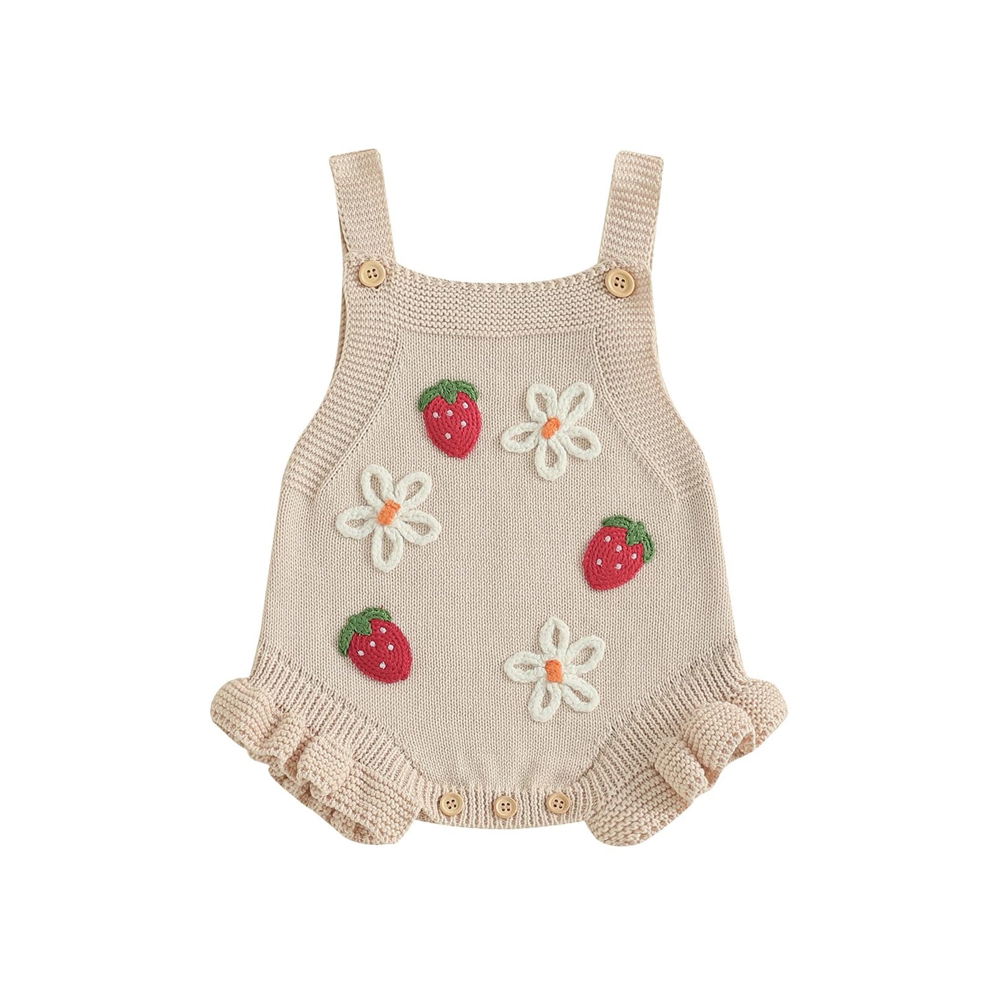 wybzd Newborn Sweater Romper Baby Girl Crochet Knit Sweaters Rompers Embroidery Flower Strawberry Outfit Sleeveless Bodysuit (Be