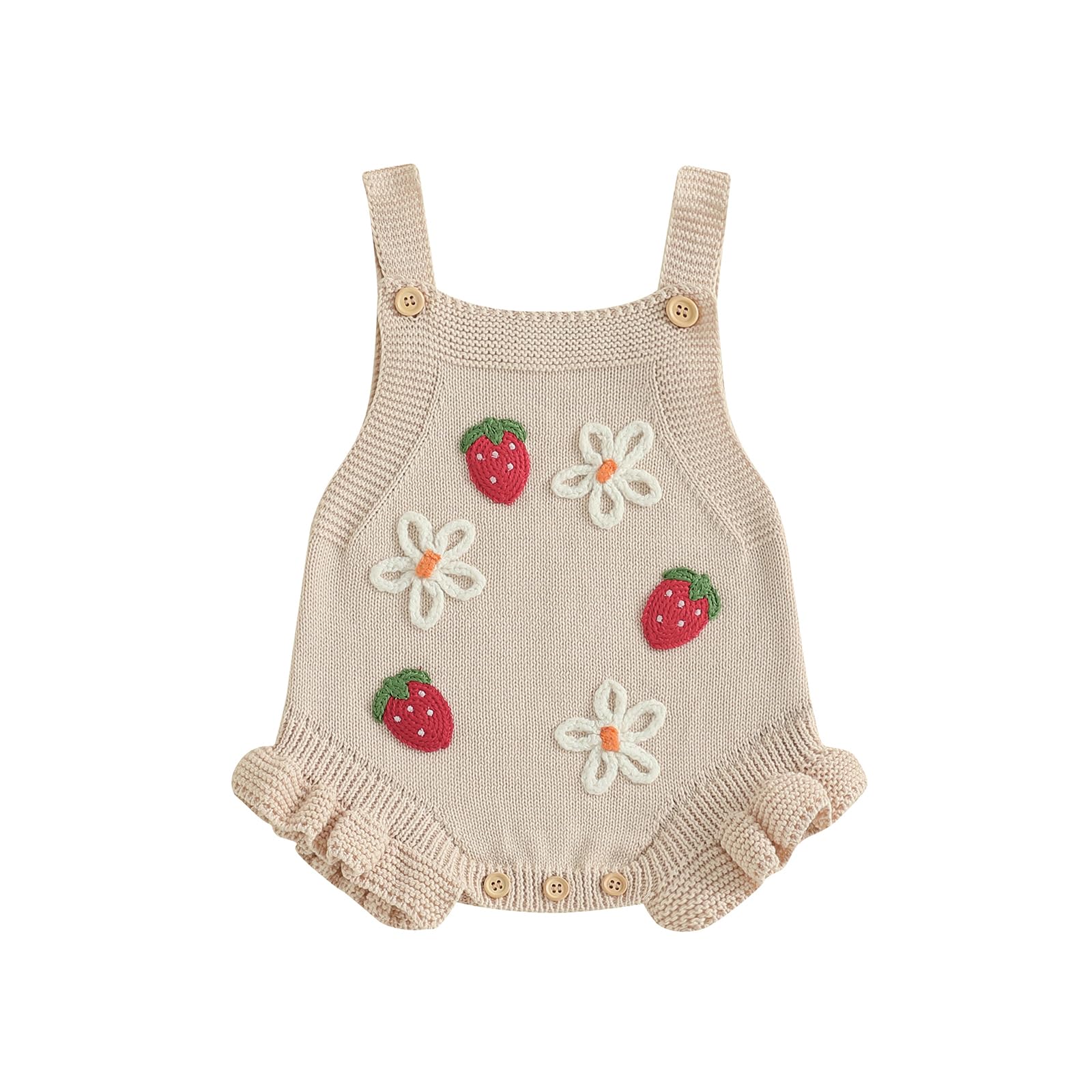wybzd Newborn Sweater Romper Baby Girl Crochet Knit Sweaters Rompers Embroidery Flower Strawberry Outfit Sleeveless Bodysuit (Be