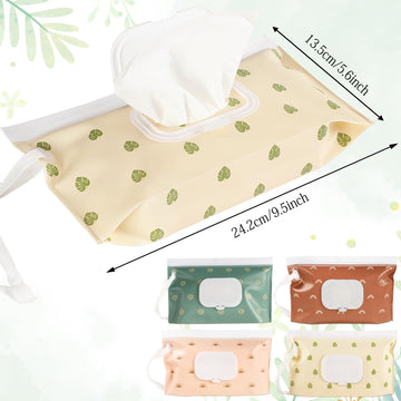 Febsnow 4 Pack Baby Wipes Dispenser, Portable Refillable Wipe Holder Baby Wipes Container Travel Wipes Case Reusable Boho Wet Wi