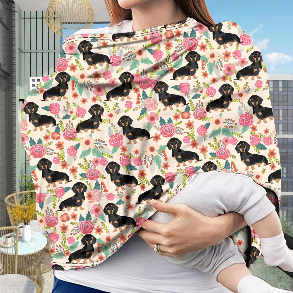 Afpanqz Floral Dachshunds Baby Car Seat Cover Canopy And Nursing Cover Infant Car Canopy Spring Autumn Winter Snug Warm Breathab