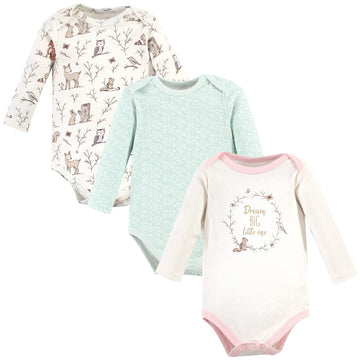 Hudson Baby Unisex Baby Cotton Long-Sleeve Bodysuits, Enchanted Forest Dream, 6-9 Months