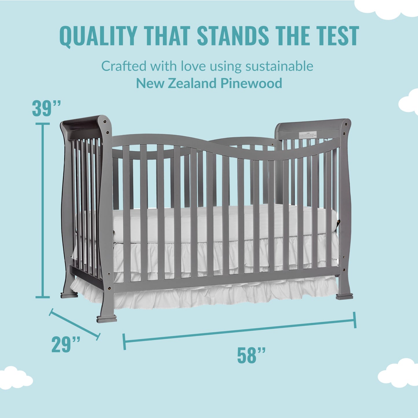 Dream On Me Violet 7-In-1 Convertible Life Style Crib In Steel Grey, Greenguard Gold Certified, 4 Mattress Height Settings, Made