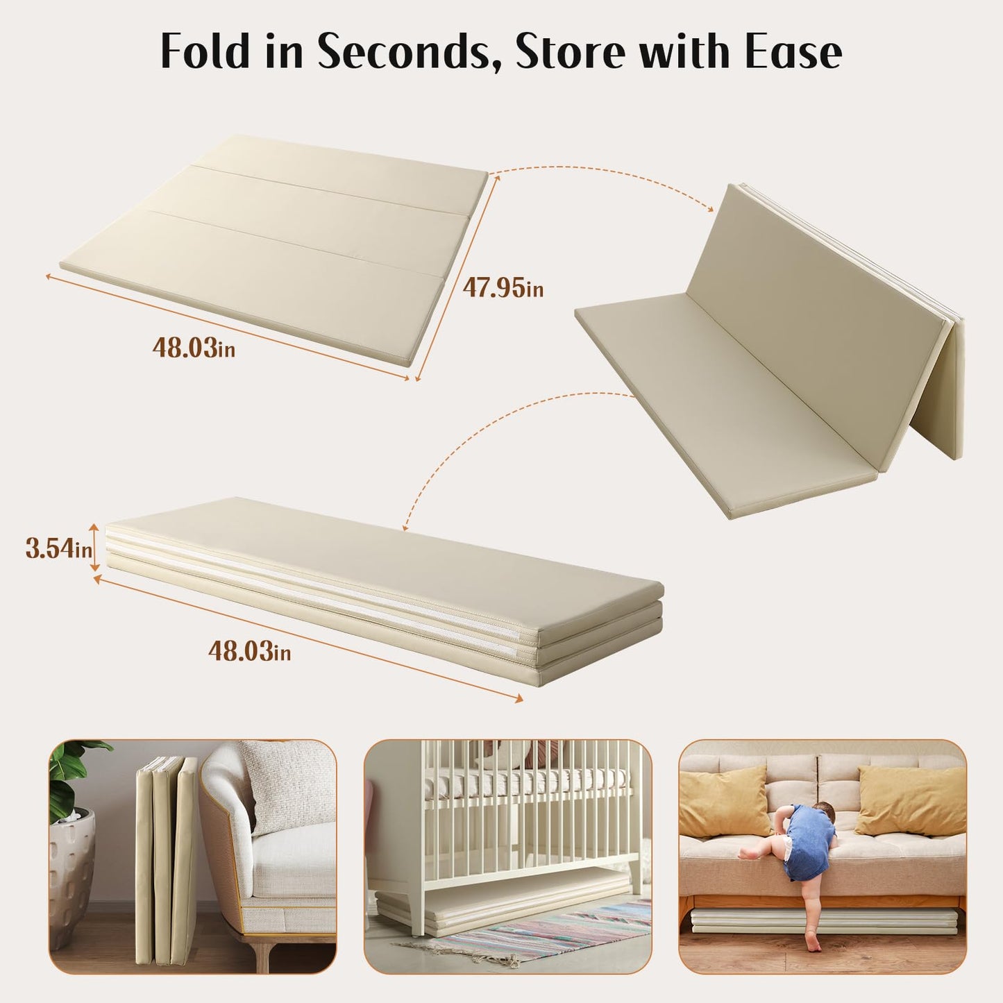Todiby Foam Baby Play Mat: Pu Leather Waterproof Kids Playmat - Trifold Floor Mat - Large Play Mat For Playpen Thick Pad Fodable