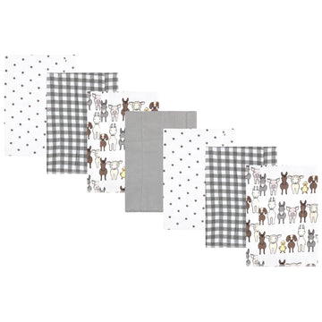 Hudson Baby Unisex Baby Cotton Flannel Burp Cloths 7-Pack, Farm Friends Grey, One Size