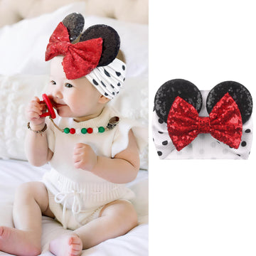Bbgifts 1Pc Mouse Ears Headband Baby Girl Headwrap, Toddler Kids Party Halloween Christamas Supplies (Red White Dot)