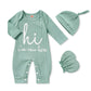 Grnshts Newborn Baby Boy Romper Coming Home Outfits Letter Print Knitted Jumpsuit+Hat+Gloves 3Pcs Clothes Set (Light Green, Newb