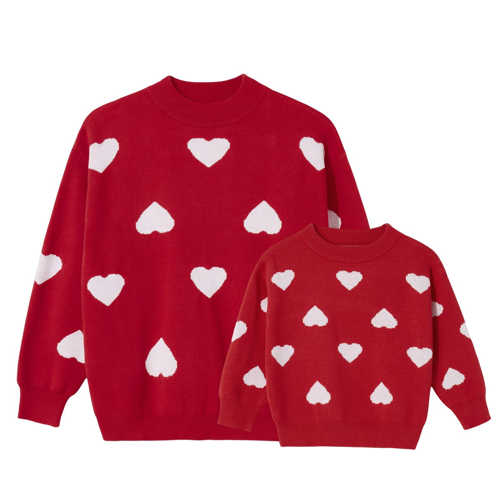 Mommy and Me Valentines Day Sweaters Crewneck Heart Knit Sweatshirt Pullover Tops Mom and Daughter Matching Outfits(Kid,9-10 Ye