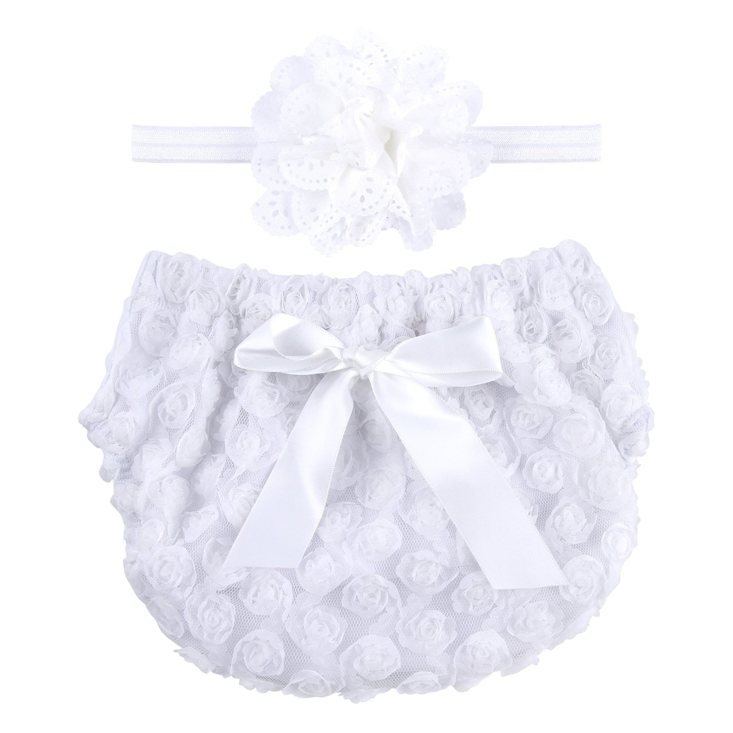 Icobuty Rose Ruffle Bloomer Diaper Cover For Baby Girls Toddlers(13-24M Large, White)