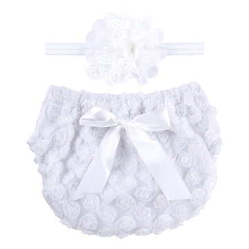 Icobuty Rose Ruffle Bloomer Diaper Cover For Baby Girls Toddlers(13-24M Large, White)