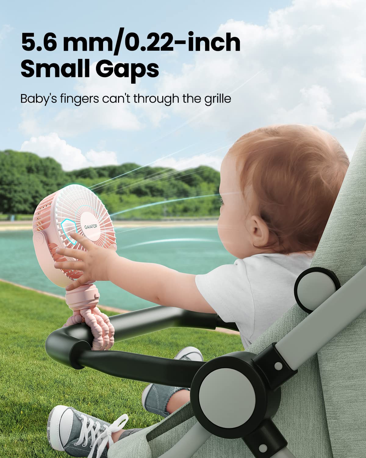 Gaiatop Mini Portable Stroller Fan, Battery Operated Small Clip On Fan, Detachable 3 Speed Rechargeable 360 Rotate Flexible Trip