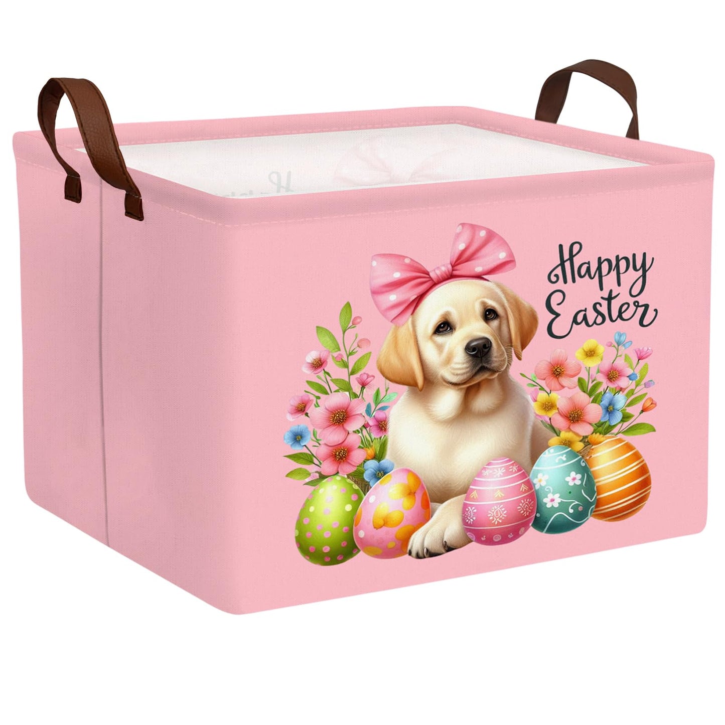 ASKETAM Large Cute Easter Basket for Kid Empty Gift Baby Rectangle Storage Bin Bunny Eggs Boy&Girl Room D  cor (Pink Dog)
