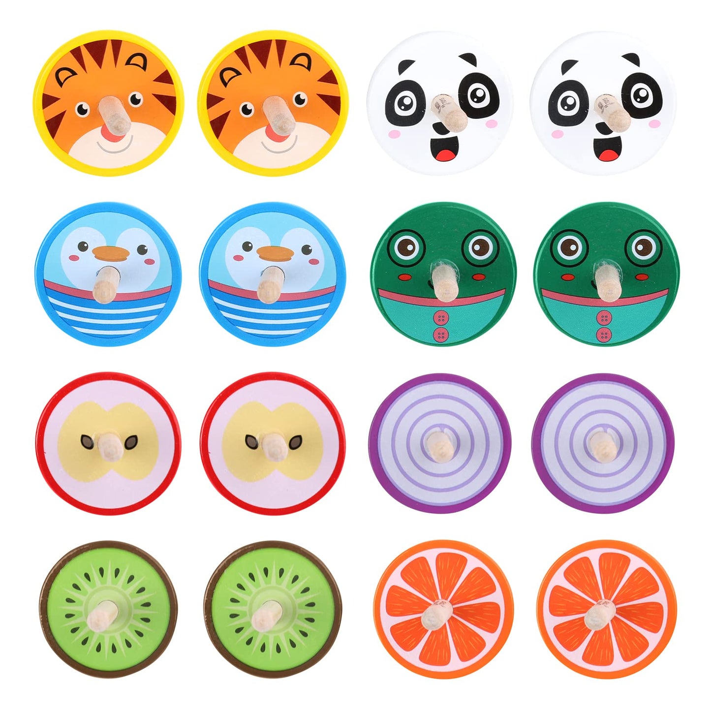 Wodi Wooden Spinning Tops, 16 Pcs Wood Novelty Gyroscopes, Kids Handmade Painted Spinner, Kindergarten Toys, Vintage Craft Spin