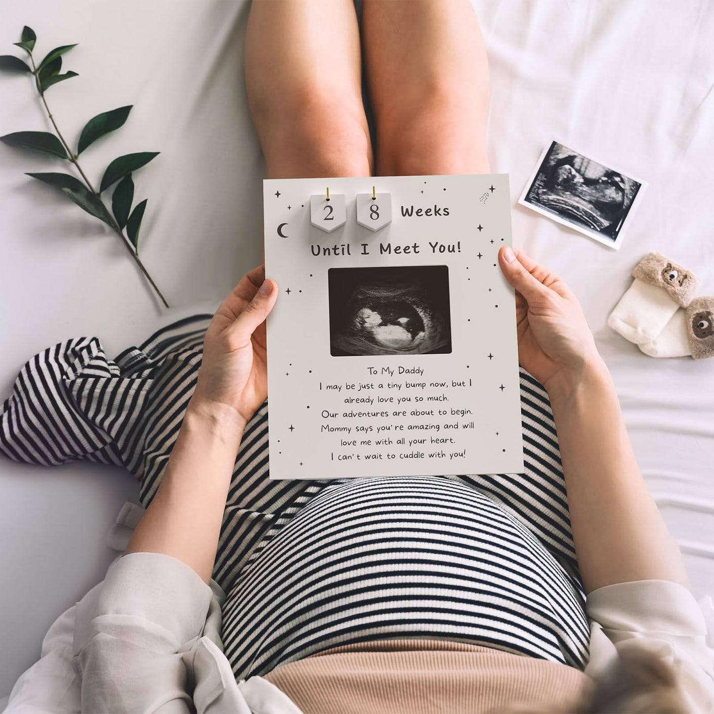 Sonogram Picture Frame Countdown Weeks For Dad - Pregnancy Announcements Ideas Sign - Standard 4'X3' Ultrasound Photo - Gender