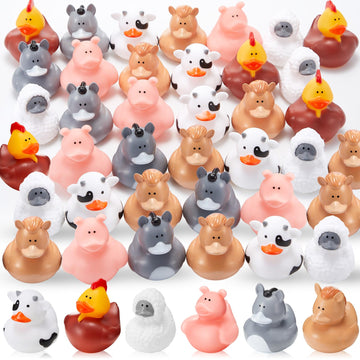 DEEKIN 24 Pcs Farm Rubber Ducks 2 Inch Farm Ducks Animal Cow Sheep Horse Pig Chicken Donkey Party Favors for Birthday Party Gift