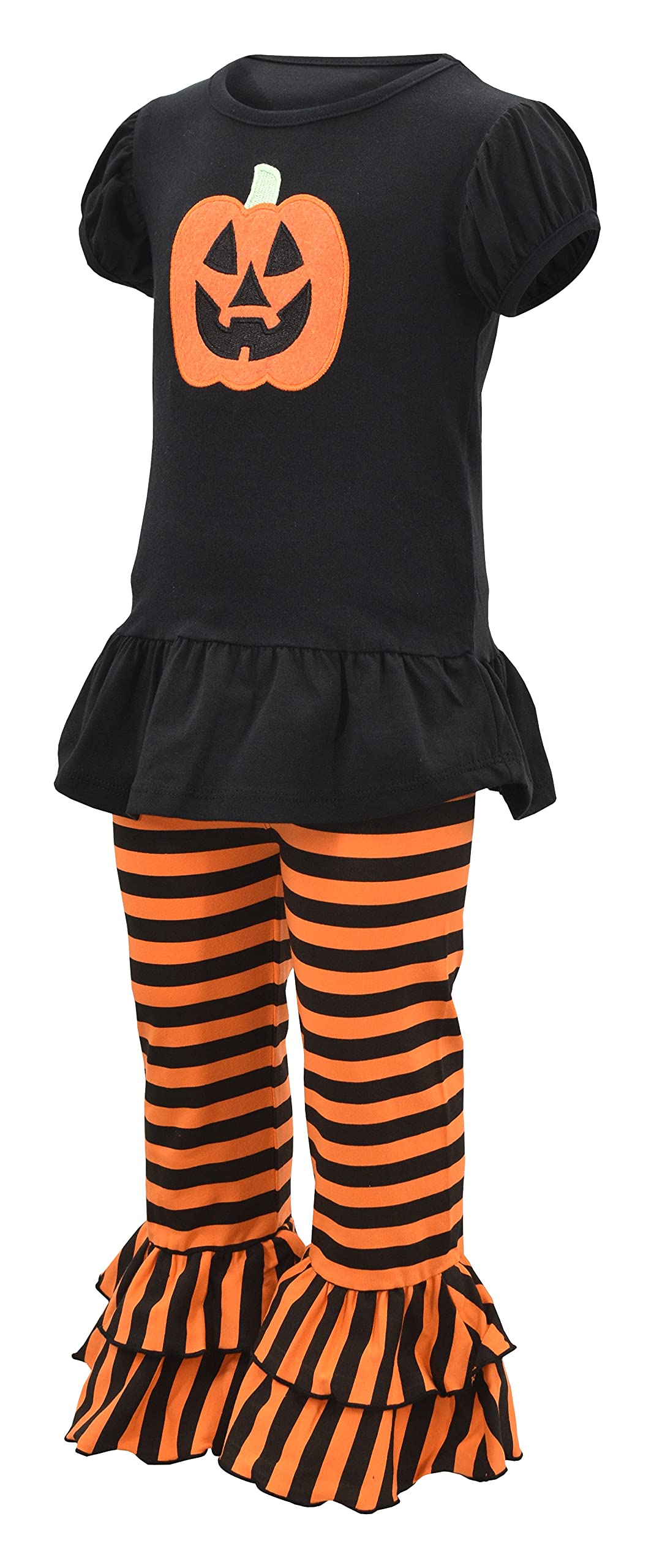 Unique Baby Baby-Girls 2 Piece Halloween Pumpkin Ruffled Pants Outfit (5T)