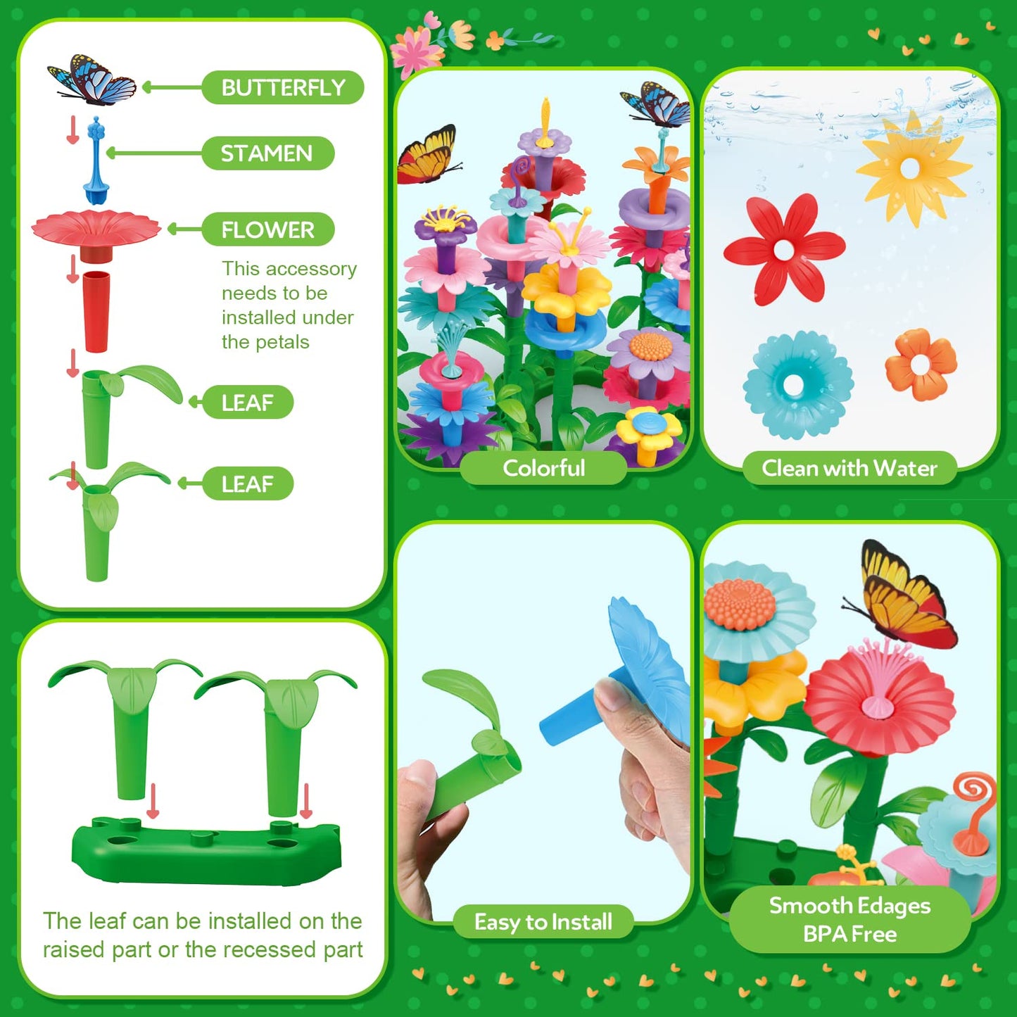 YEEBAY Flower Garden Building Toys for Girls Age 3, 4, 5, 6, 7 Year Old - STEM Gardening Toys for Kids - Stacking Game for Toddl