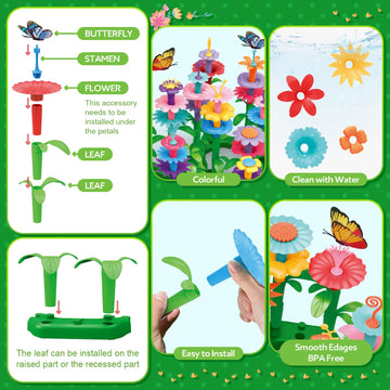 YEEBAY Flower Garden Building Toys for Girls Age 3, 4, 5, 6, 7 Year Old - STEM Gardening Toys for Kids - Stacking Game for Toddl