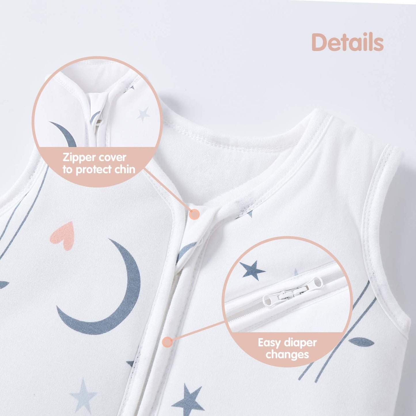 Mosebears Sleep Sack Baby Winter Wearable Blanket with 2-Way Zipper,2.5 TOG Cotton Sleep Sack Unisex (White Animal, 0-6 Months)