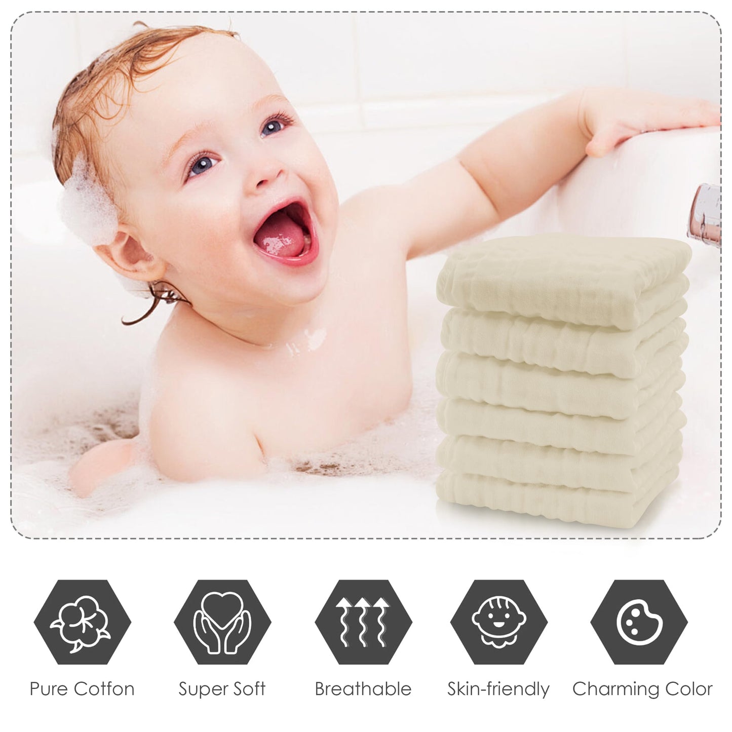 Cute Castle 12 Pack Muslin Baby Washcloths - Large 12'' By 12'' - Ultra Soft 100% Cotton - Super Absorbent Burp Cloths For Unise
