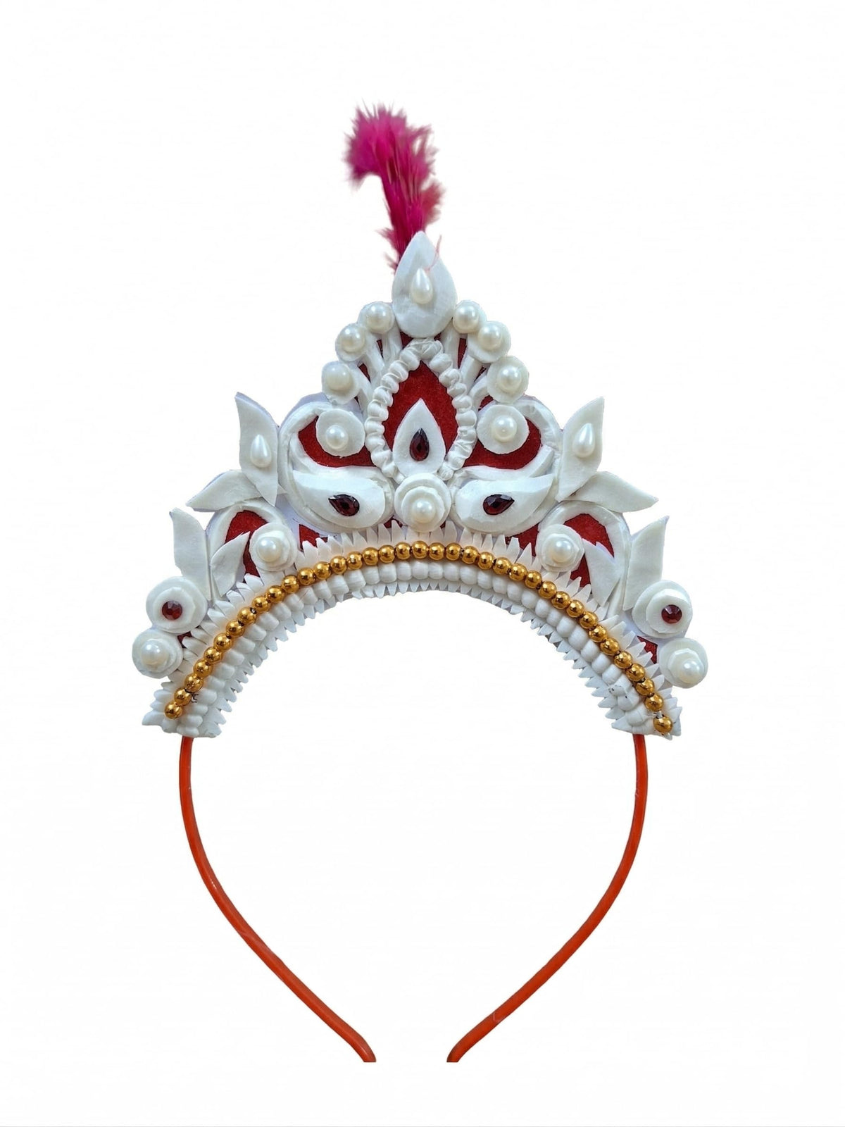 Bengcraft Baby Mukut Hair Band For Rice Ceremony Annaprashan | Traditional Bengali Solar Crown Headband White Shola Topor For Bo