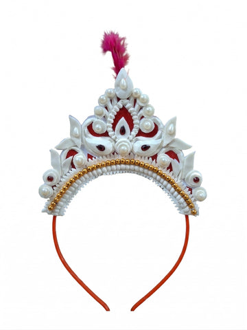 Bengcraft Baby Mukut Hair Band For Rice Ceremony Annaprashan | Traditional Bengali Solar Crown Headband White Shola Topor For Bo