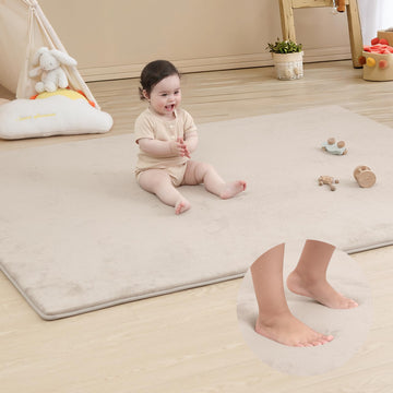 Memory Foam Baby Play Mat For Playpen,Thick&Large Soft Velvet Tummy Time Mat For Kids,Toddlers,Infants,Non Slip For Hardwood Flo
