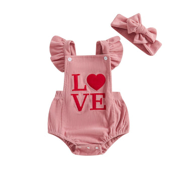 Yingisfitm My First Valentines Day Baby Girl Outfit Newborn Love Heart Bubble Romper Infant Jumpsuit Cute Baby Girl Clothes (Pin