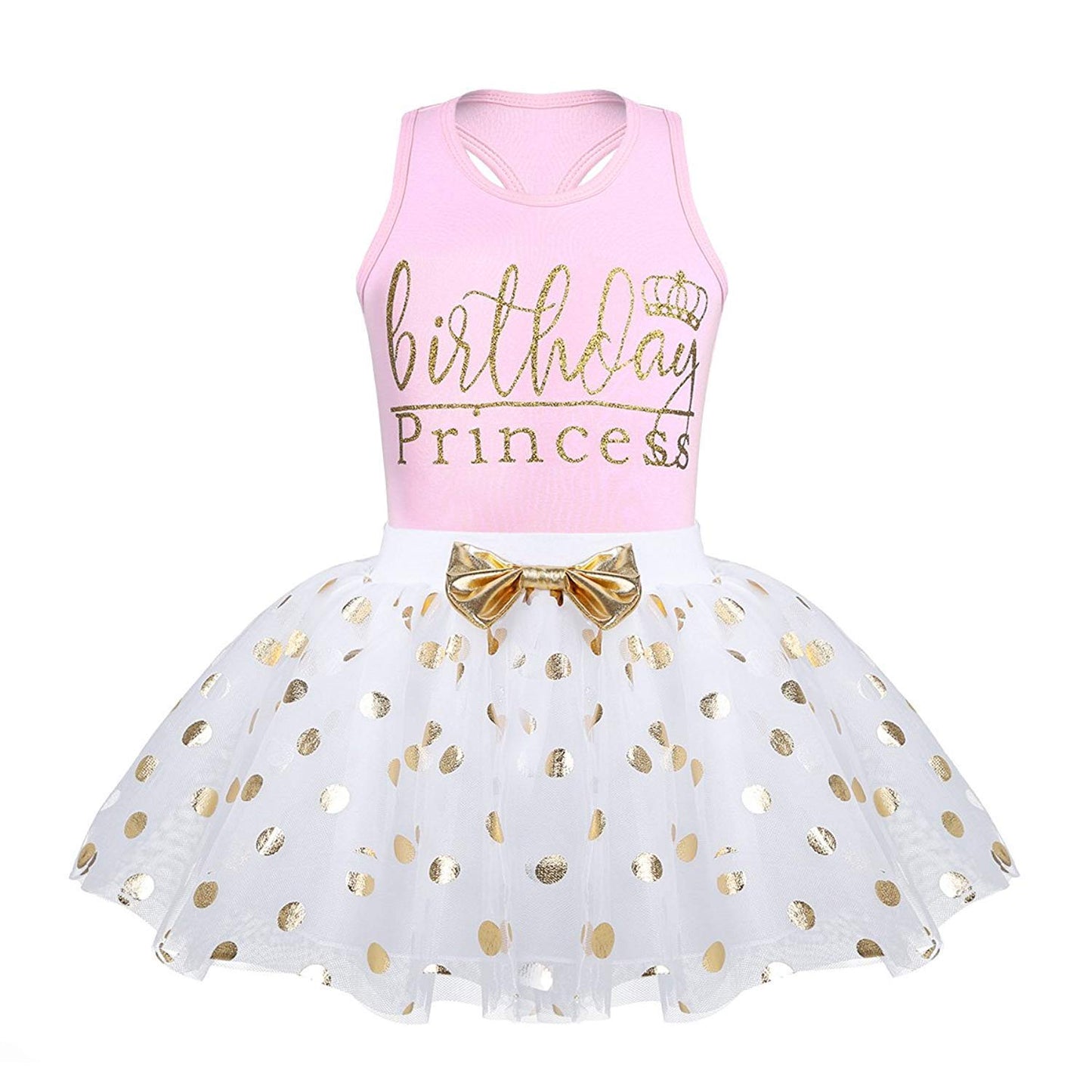 CM C&M WODRO Toddler Kids Baby Girls Birthday Princess Outfits Vest Sleeveless Tank Top Dot Mesh Tutu Skirt 2PCS Summer Skirt Se