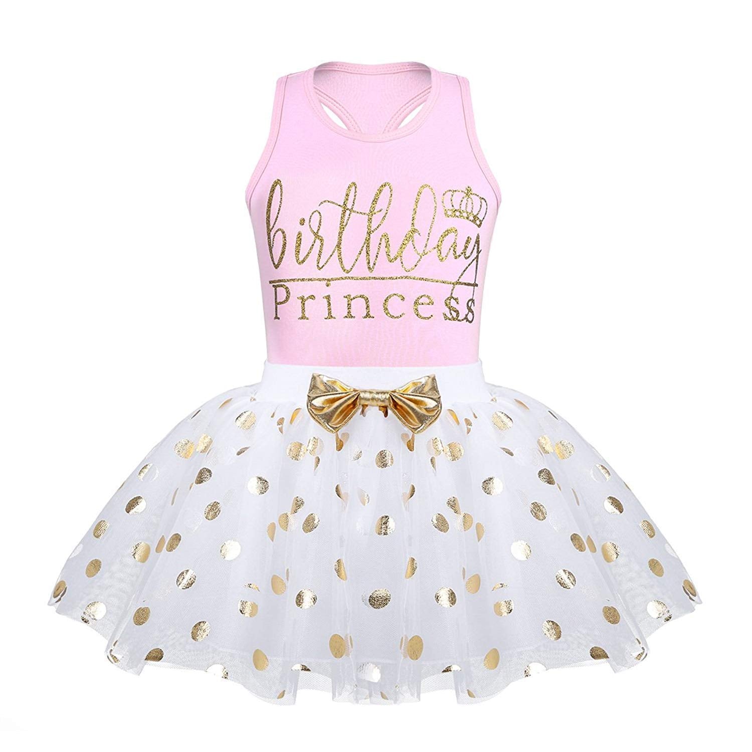 CM C&M WODRO Toddler Kids Baby Girls Birthday Princess Outfits Vest Sleeveless Tank Top Dot Mesh Tutu Skirt 2PCS Summer Skirt Se