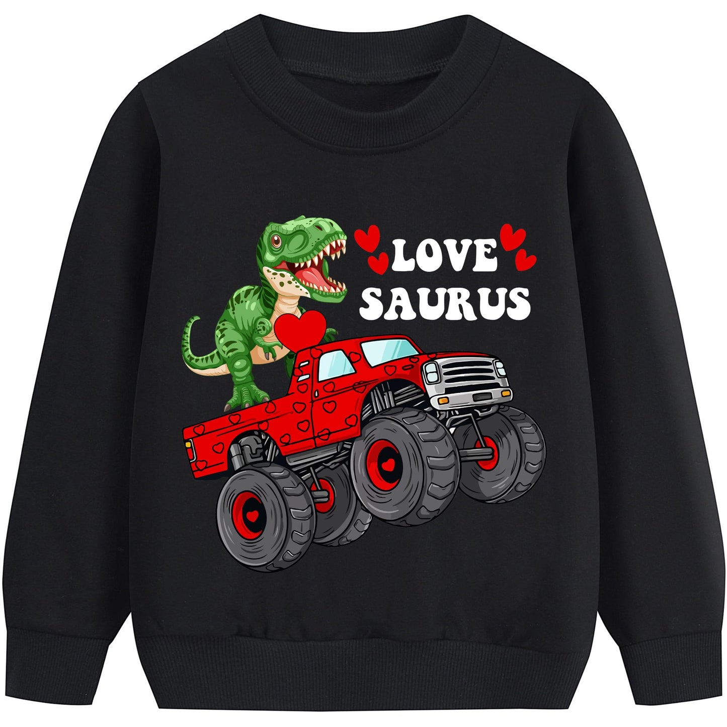 Ddsol Boys Sweatshirt Valentines Dinosaur Monster Truck Long Sleeve Top Shirt Love Saurus Hearts Graphic Kids Toddler Clothes 2T