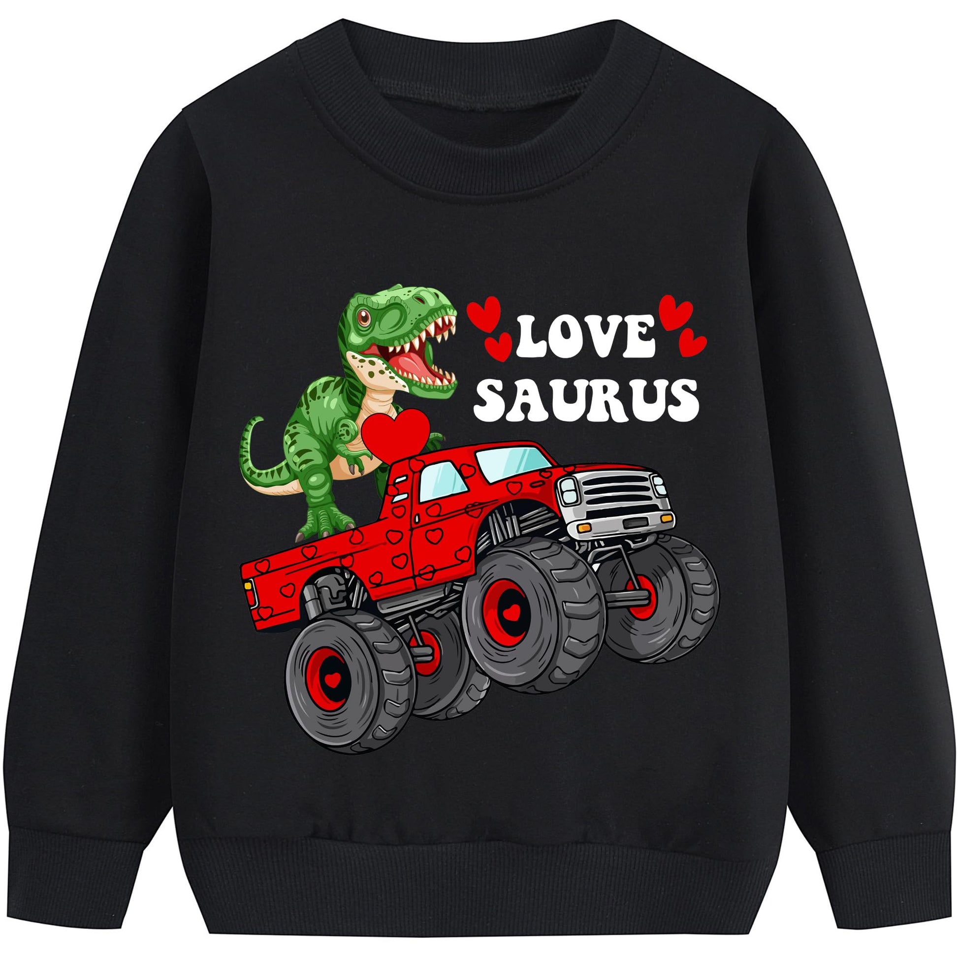 Ddsol Boys Sweatshirt Valentines Dinosaur Monster Truck Long Sleeve Top Shirt Love Saurus Hearts Graphic Kids Toddler Clothes 2T