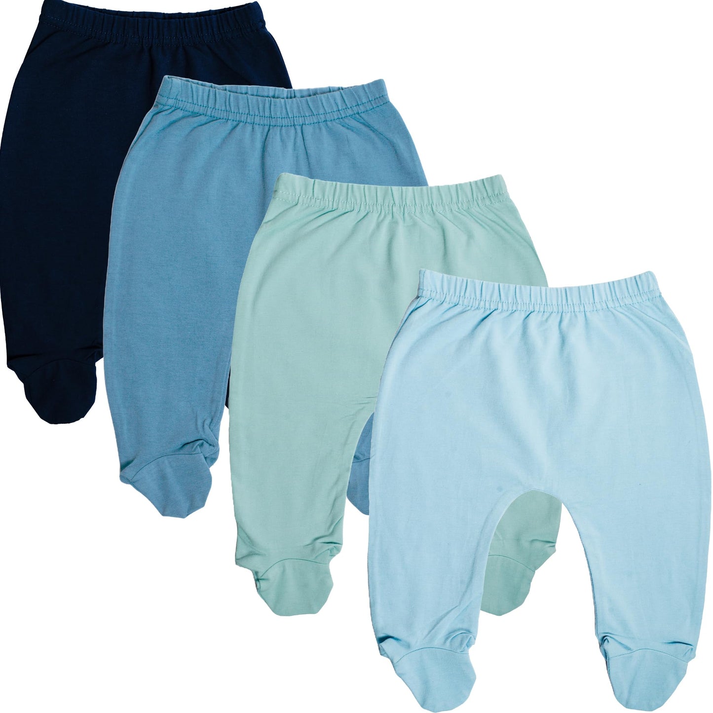 123 Bear Baby Soft Cotton Spandex Pants with Feet Multipack (Blue VAR 4pk, 0-3 Months)