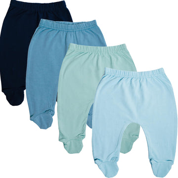 123 Bear Baby Soft Cotton Spandex Pants with Feet Multipack (Blue VAR 4pk, 0-3 Months)