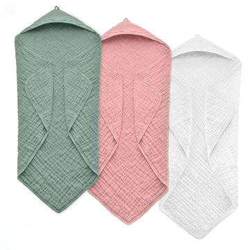Faverdiiy Hooded Baby Towels For Newborn, 35X35 Inch 3 Pack 100% Muslin Cotton Baby Bath Towel, Soft Baby Beach Towels With Hood