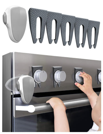 Stove Gas Knob Safety Covers,Oven Knob Covers For Child Safety,Baby Burners Proof Stove Knob Locks,Oven Door Baby Proofing (Grey