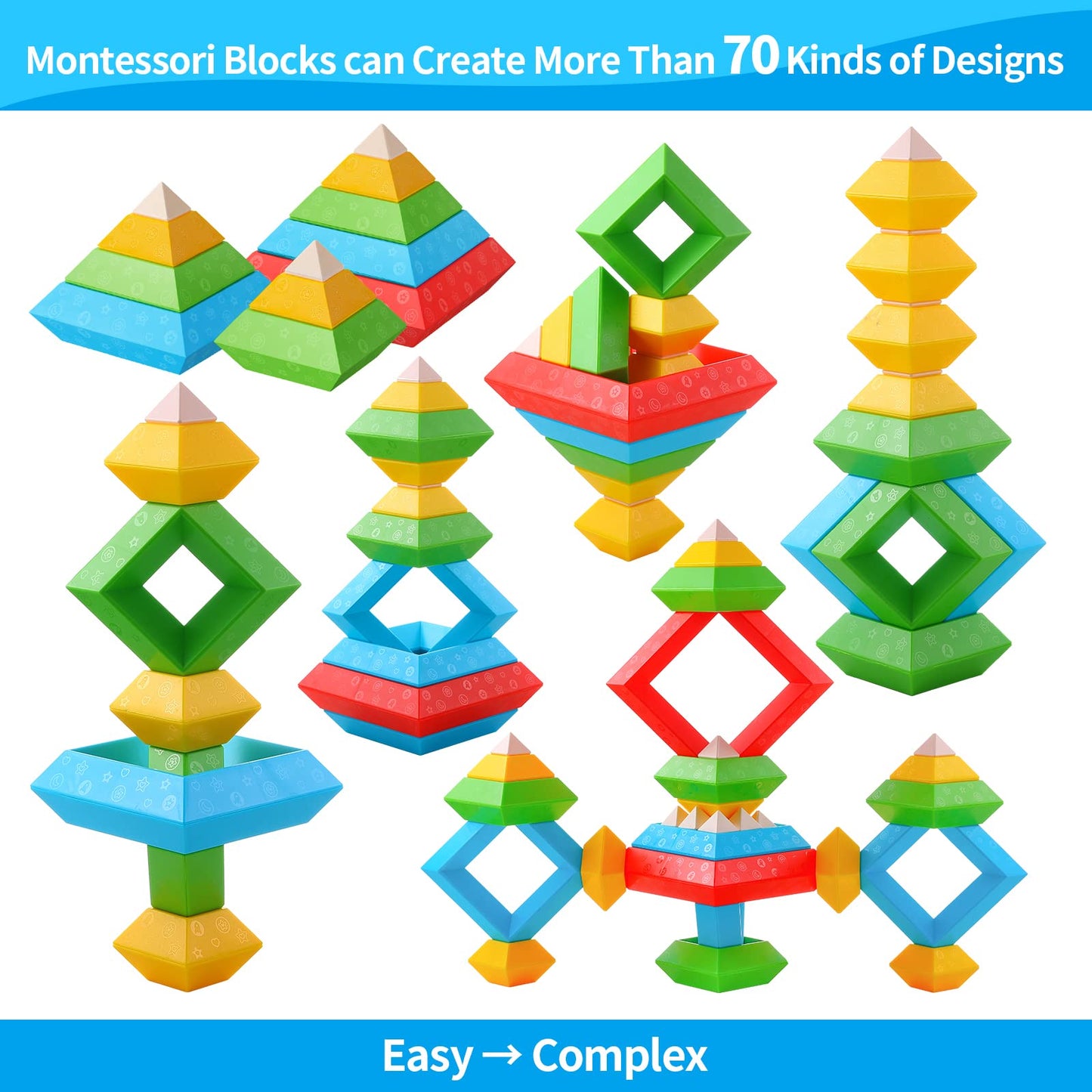 Hieoby Montessori Toys for 1 2 3 4 Year Old Boys Girls Toddlers Preschool Learning Activities 30Pcs Building Blocks Stacking Edu