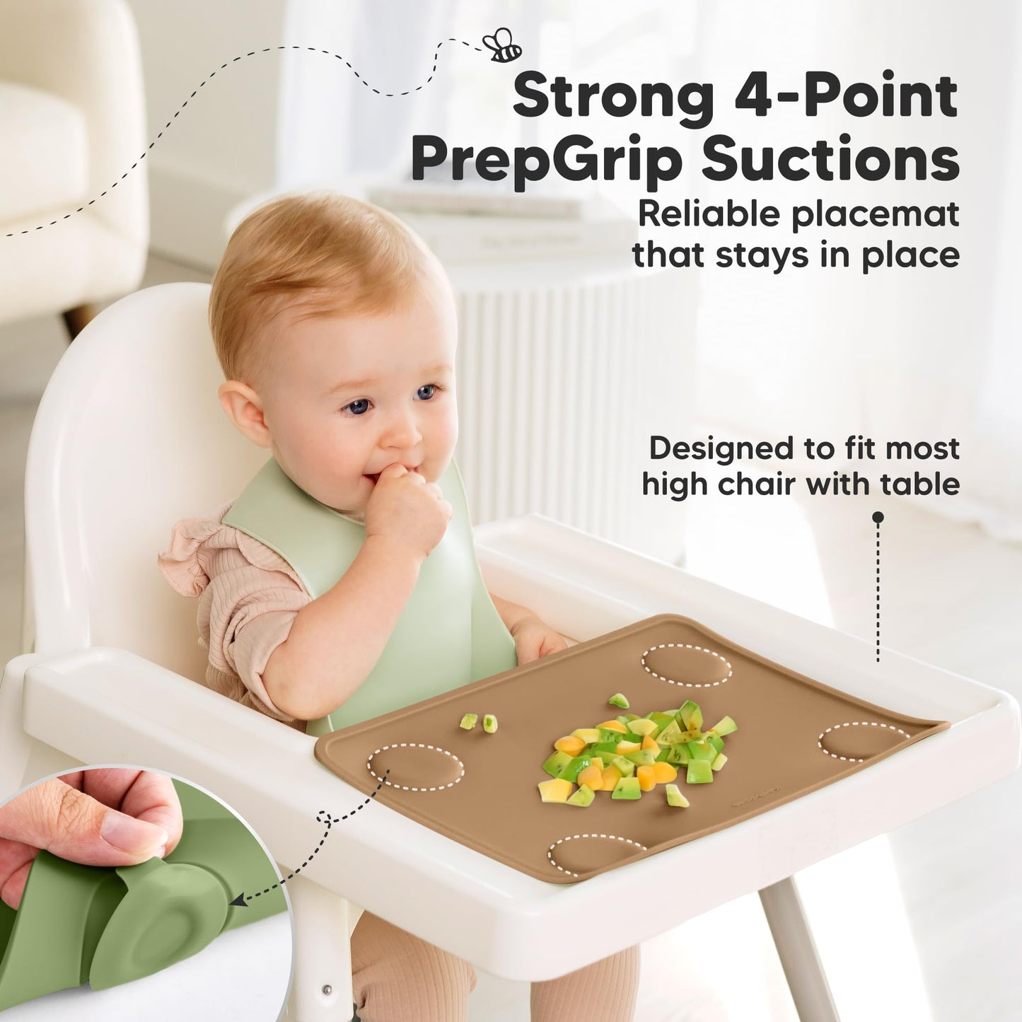 Keababies 2-Pack Silicone Placemats For Toddlers - Non Slip Suction Baby Silicone Placemat For Kids, Eating/Feeding, Easy To Cle
