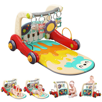 3 In 1 Baby Play Mat Baby Gym, Floor Activity Center And Infant Baby Walker- Toddler Push Walker, Play Piano Tummy Time,Boy & Gi