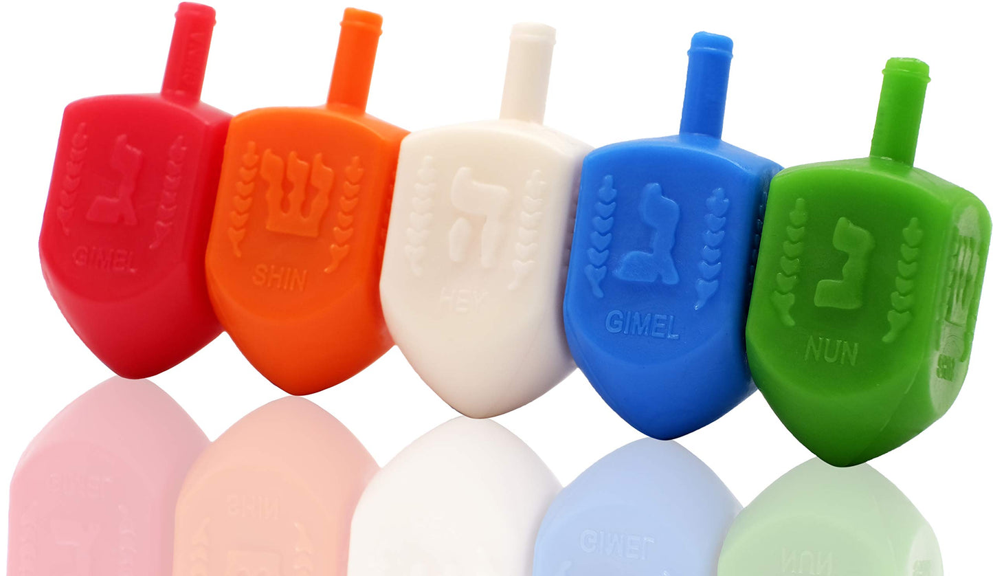 The Dreidel Company Hanukkah Dreidels 100 Bulk Pack Multi-Color Plastic Chanukah Dreidels With English Transliteration - Include