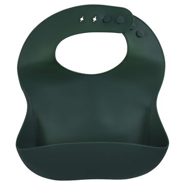 Three Little Tots Modern Silicone Baby Bib - Adjustable Fit Waterproof Catch Bibs ((Forest Green)