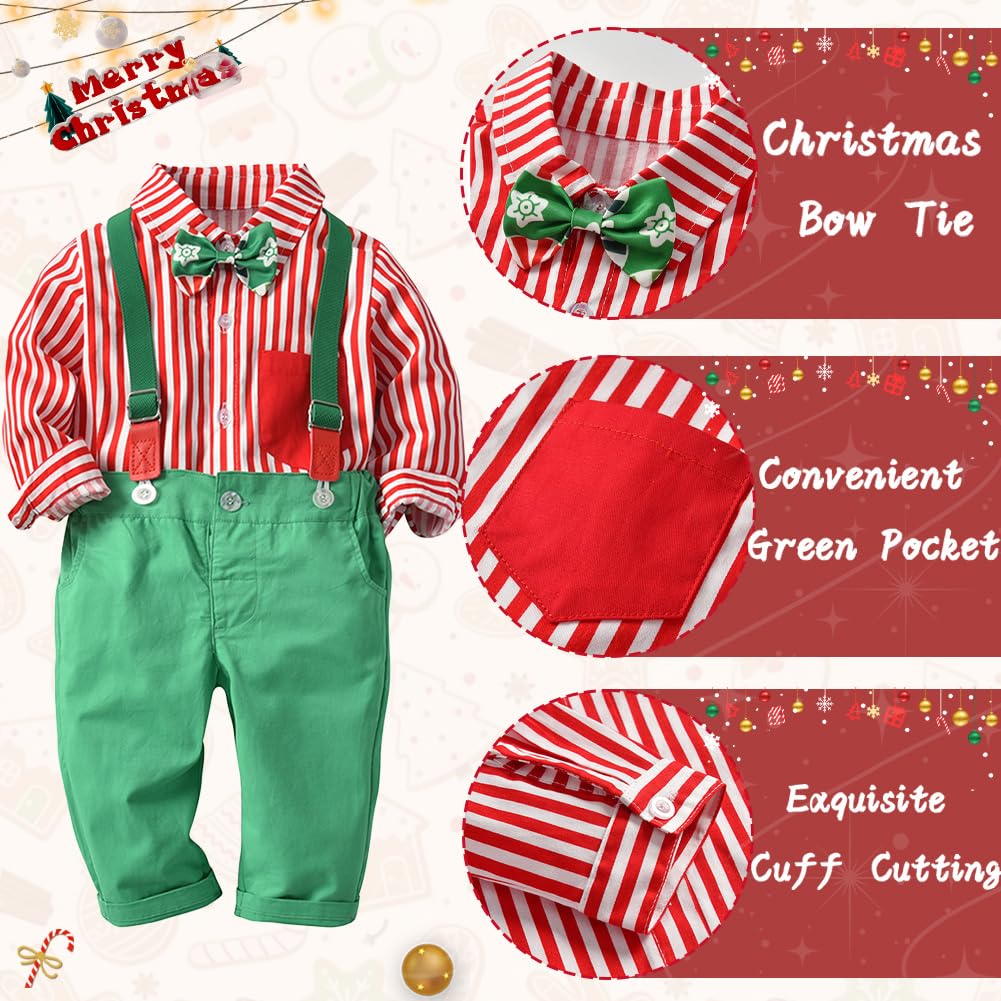 Fairy Baby Toddler Baby Boys Christmas Gentleman Outfit Bow Tie Shirt Suspender Pant Clothes Sets 18-24Months