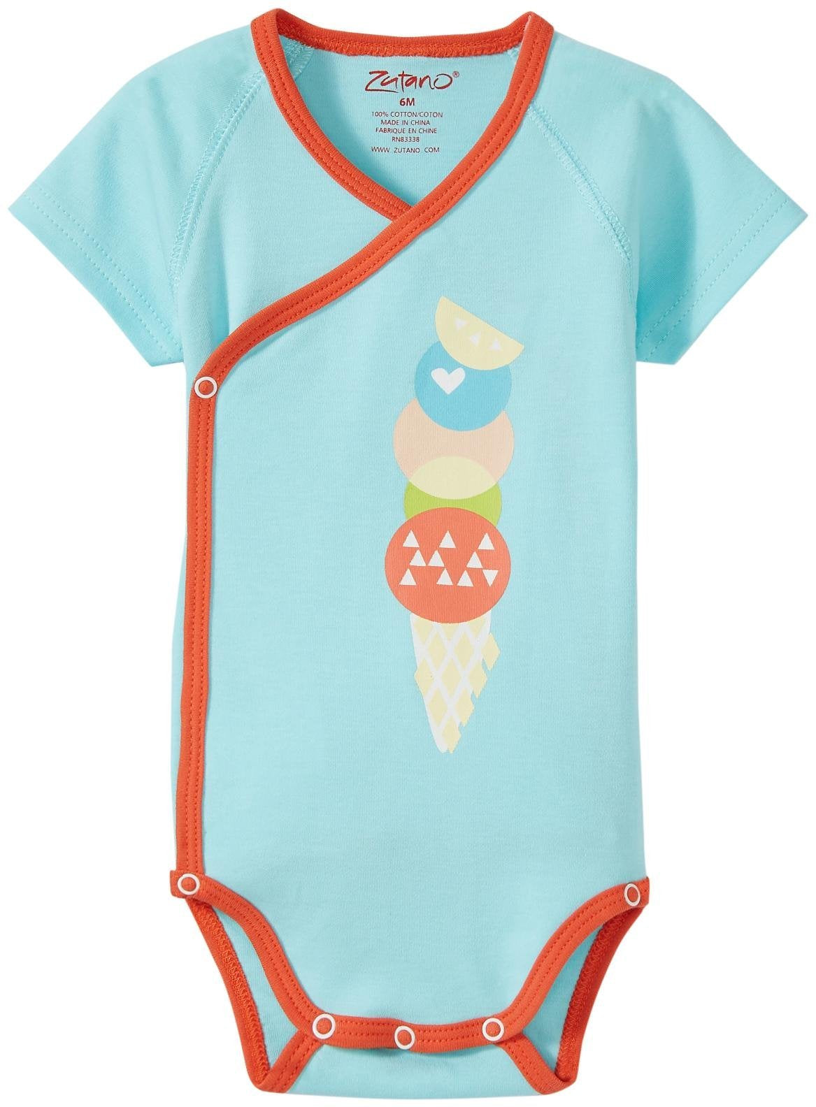 Zutano Baby Boys' Sugar Cone Screen S/S Wrap Body, Aqua, 6 Months