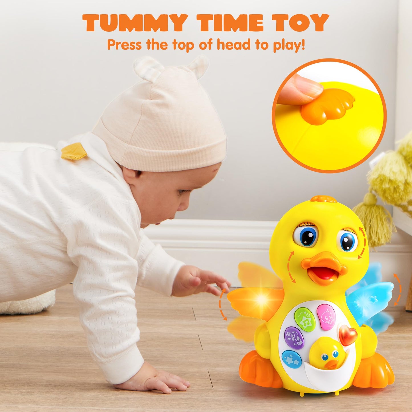 JOYIN Baby Toys Duck, Infant Musical Toys 18+ Months, Tummy Time Toys with Music & Lights, Light Up Learning Toys, Dancing Crawl