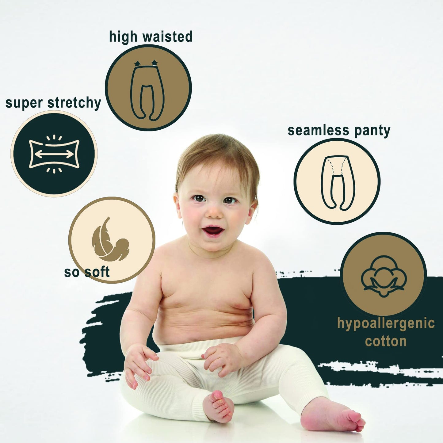 Silky Toes Baby Leggings, Toddler Seamless Soft Cotton Knit Pants For Girls And Boys (6-12 Months, Black/Silver Shimmer)
